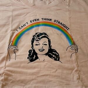 Light Pink Graphic Crop Tee with Rainbow Design